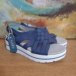 Cliffs by White Mountain Toleen Platform Sandals Womens Size 9M Blue NWT No Box